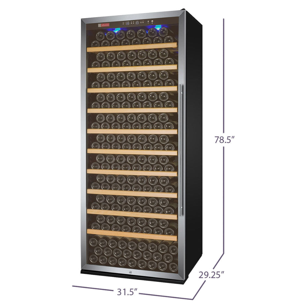 Dimensions of the Allavino 32” Wide Vite II Tru-Vino 305 Bottle Wine Refrigerator with stainless steel left hinge door