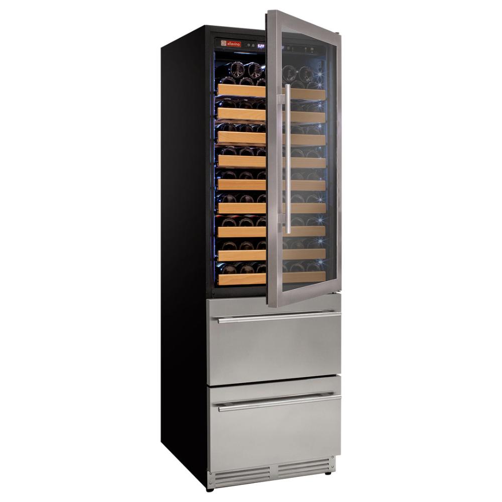 Allavino 108-Bottle Dual Zone Wine Refrigerator – Stainless Steel Finish with Two Refrigerated Drawers