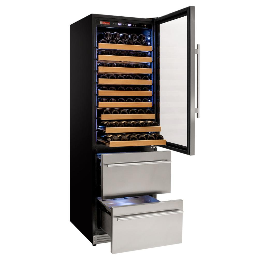 Allavino 108-Bottle Dual Zone Wine Refrigerator – Stainless Steel Finish with Two Refrigerated Drawers