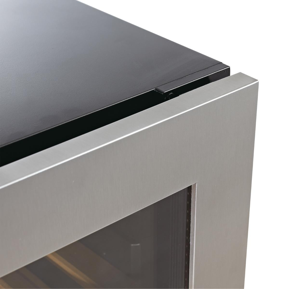 Detail view of the KingsBottle Wine Cooler with hidden door hinge and seamless design, ideal for built-in installations.