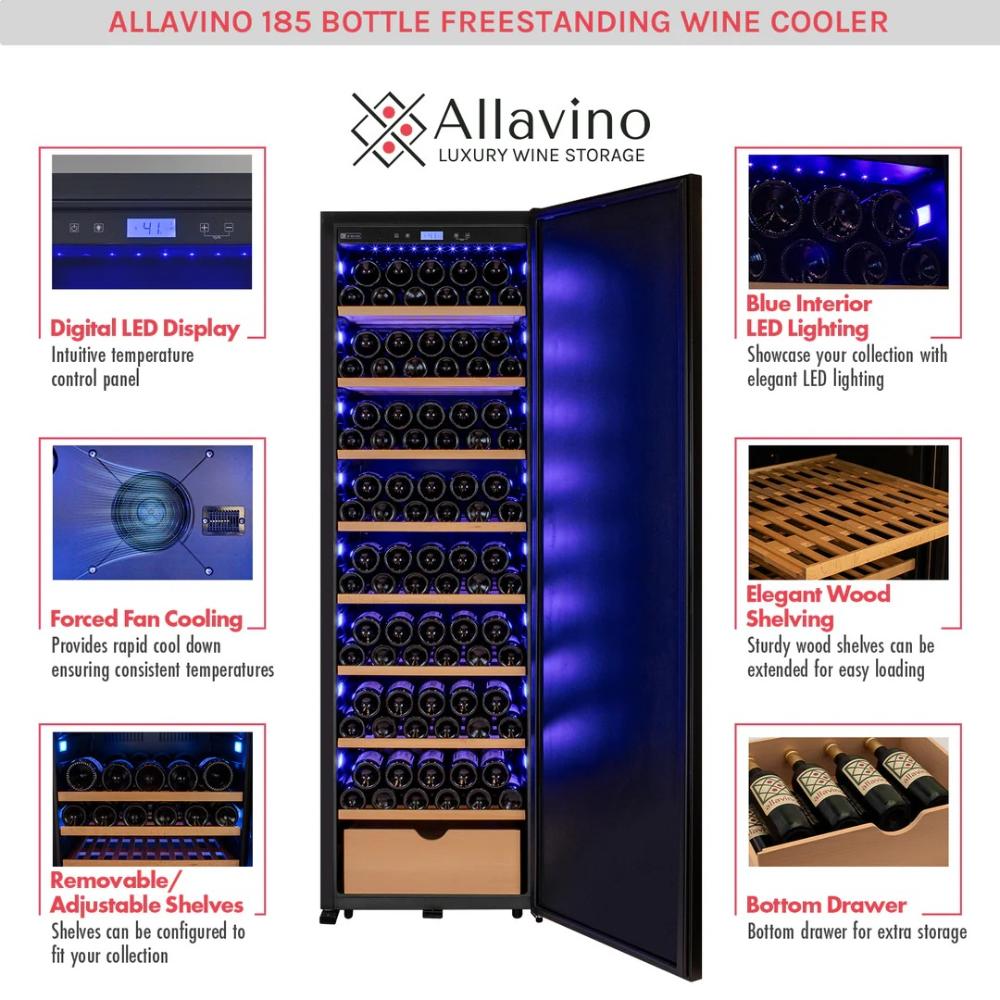 Allavino wine cooler with features highlighted on a white background