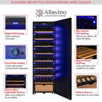 Allavino wine cooler with features highlighted on a white background