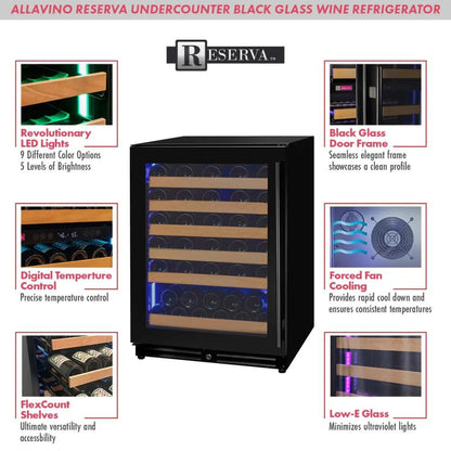 Allavino 51-Bottle Single Zone Built-In Wine Refrigerator – Black Glass Door, Left Hinge | Reserva Series