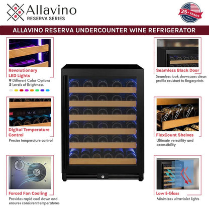 Allavino Reserva 51-Bottle Single Zone Built-In Wine Refrigerator – Black Glass Door, Right Hinge