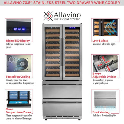 Allavino wine cooler with features highlighted on a white background