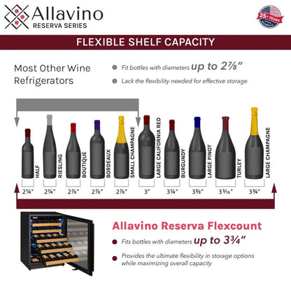 Allavino 51-Bottle Single Zone Built-In Wine Refrigerator – Black Glass Door, Left Hinge | Reserva Series