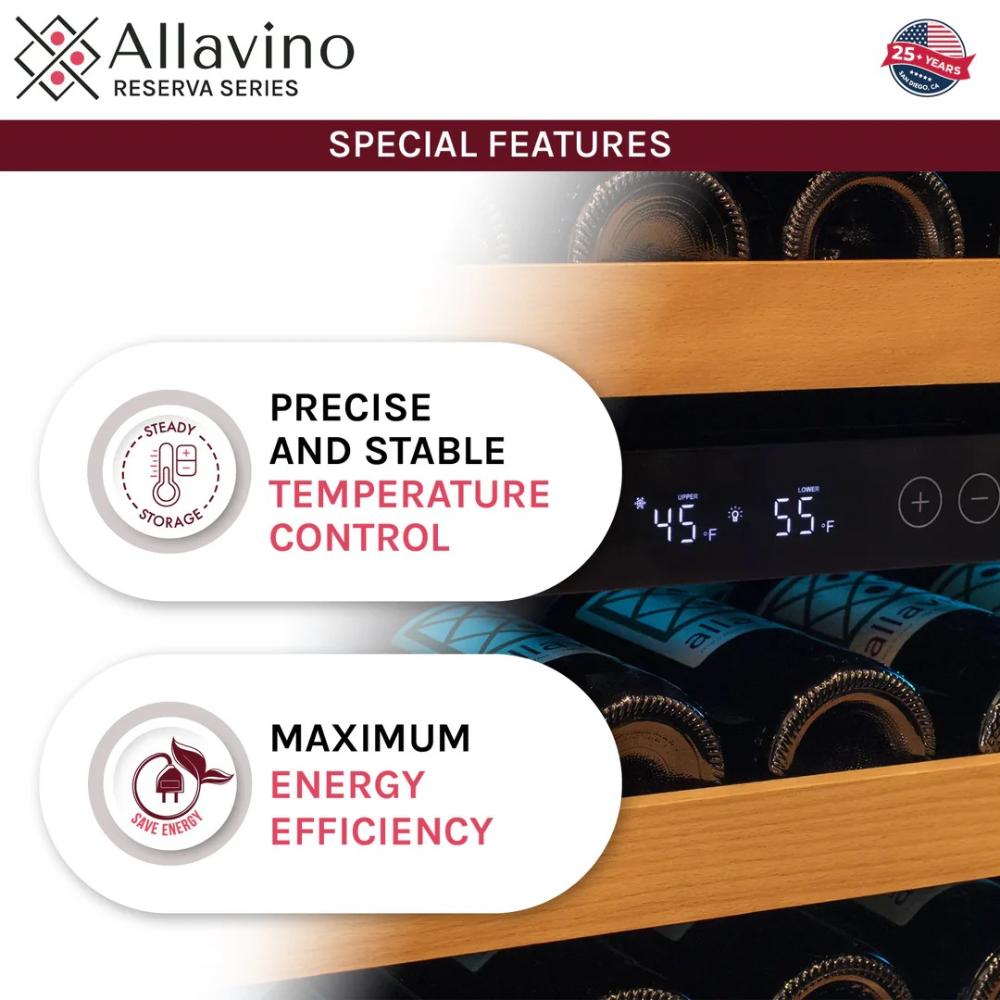 Allavino 51-Bottle Single Zone Built-In Wine Refrigerator – Stainless Steel Door, Left Hinge | Reserva Series