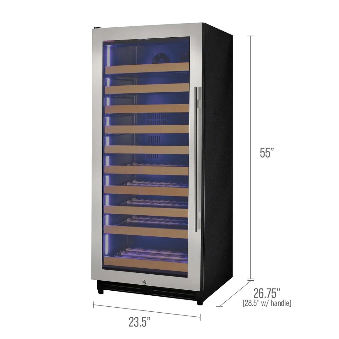 Allavino 119-Bottle Single Zone Wine Refrigerator – 55" Tall, Stainless Steel Door, Left Hinge