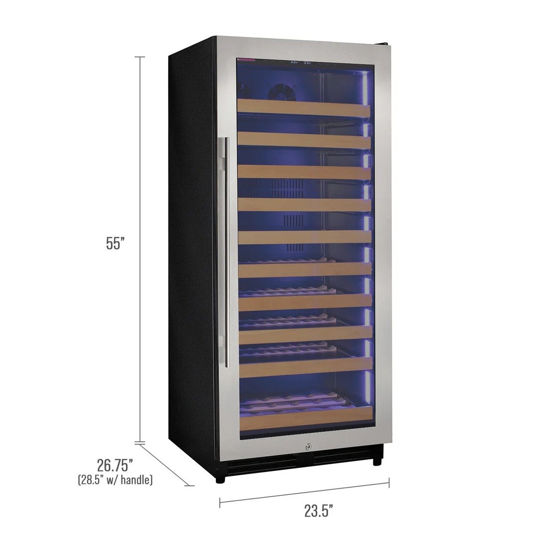 Allavino 119-Bottle Single Zone Wine Refrigerator – 55" Tall, Stainless Steel Door, Right Hinge