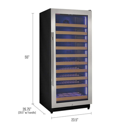 Allavino 119-Bottle Single Zone Wine Refrigerator – 55" Tall, Stainless Steel Door, Right Hinge