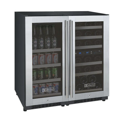 Allavino wine and beverage cooler with glass doors on a white background