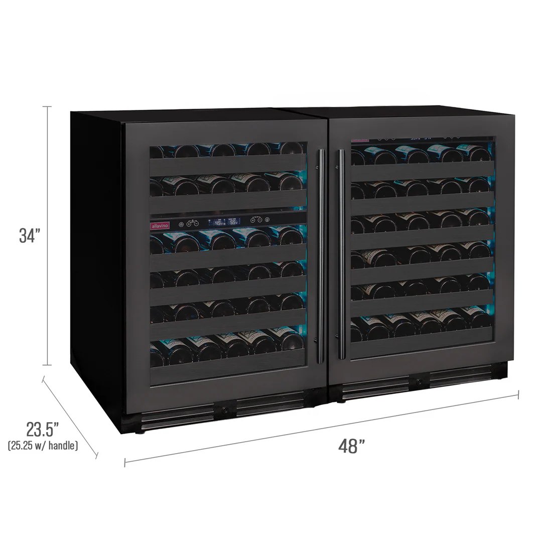 Black undercounter wine fridge with dimensions