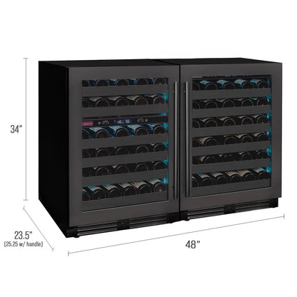 Black undercounter wine fridge with dimensions