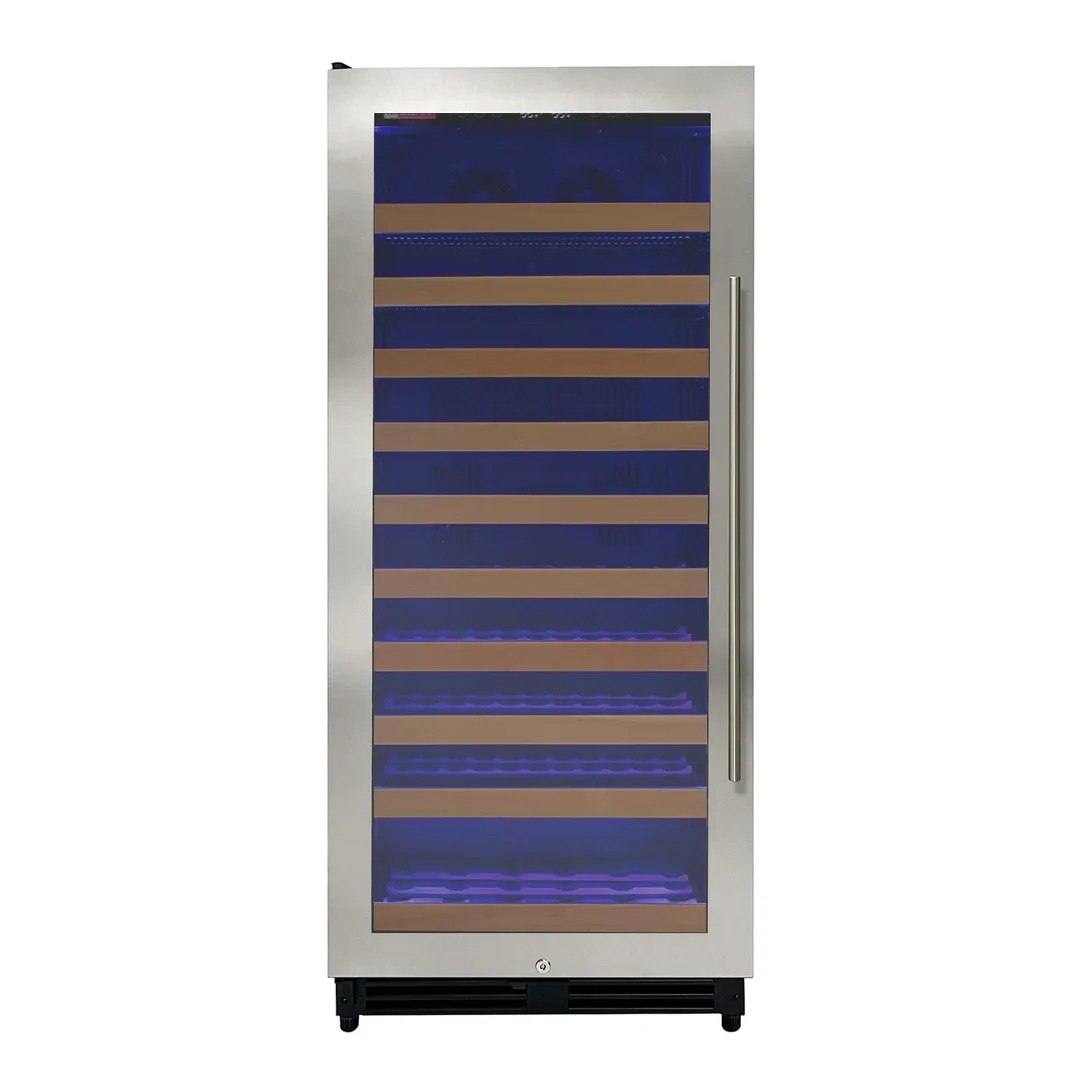 Wine cooler with striped interior on a white background