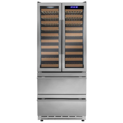 Allavino 100-Bottle Dual Zone Wine Refrigerator – Stainless Steel French Doors with Two Refrigerated Drawers