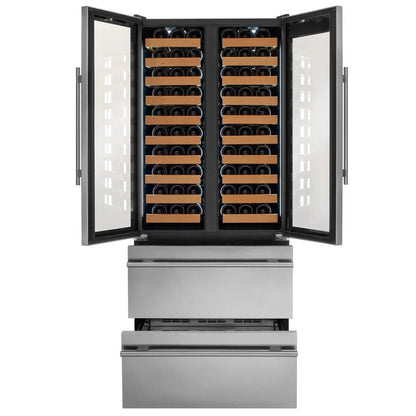 Allavino 100-Bottle Dual Zone Wine Refrigerator – Stainless Steel French Doors with Two Refrigerated Drawers