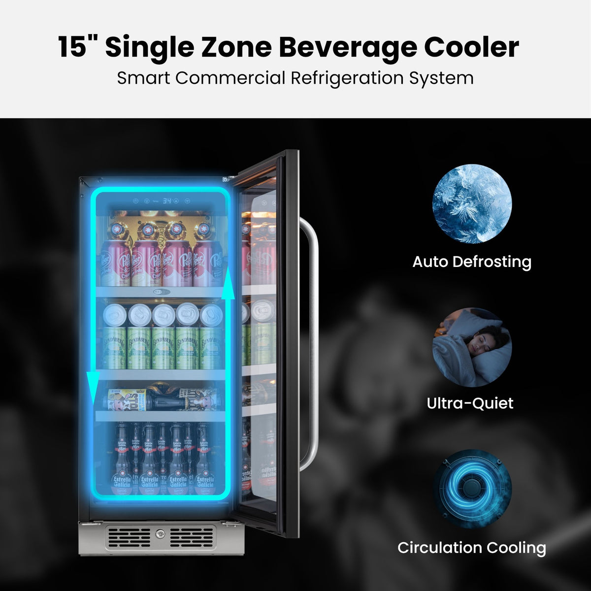 Whynter 128-Can Single Zone Beverage Center – 15-Inch Stainless Steel, Reversible Hinge
