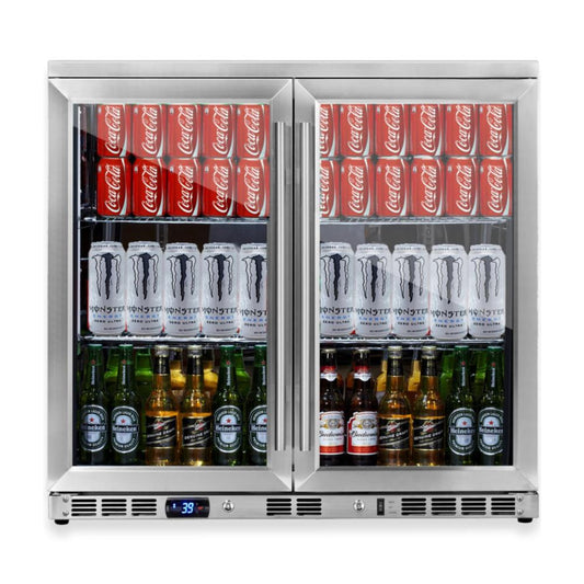 KingBottle 36-Inch Heating Glass Dual Door Built In Beverage Fridge