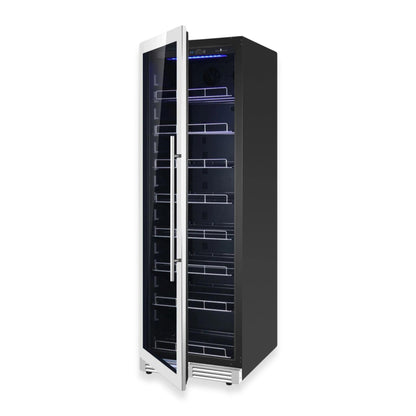 Large stainless steel beverage refrigerator with stainless steel Low-E glass door