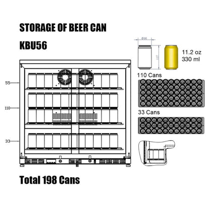 KingsBottle 35" 2-Door Stainless Steel Bar Fridge – Front Venting Commercial Beverage Refrigerator