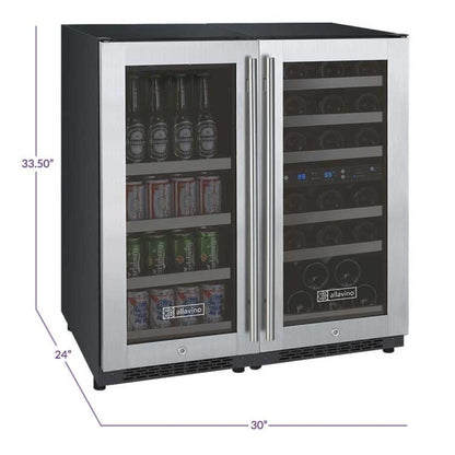 Allavino wine and beverage cooler with dimensions displayed