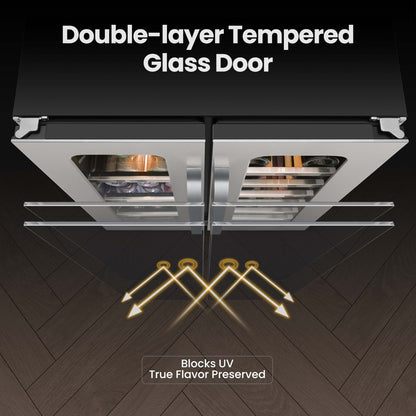 Diagram of the Whynter wine and beverage center’s double-layer tempered glass doors