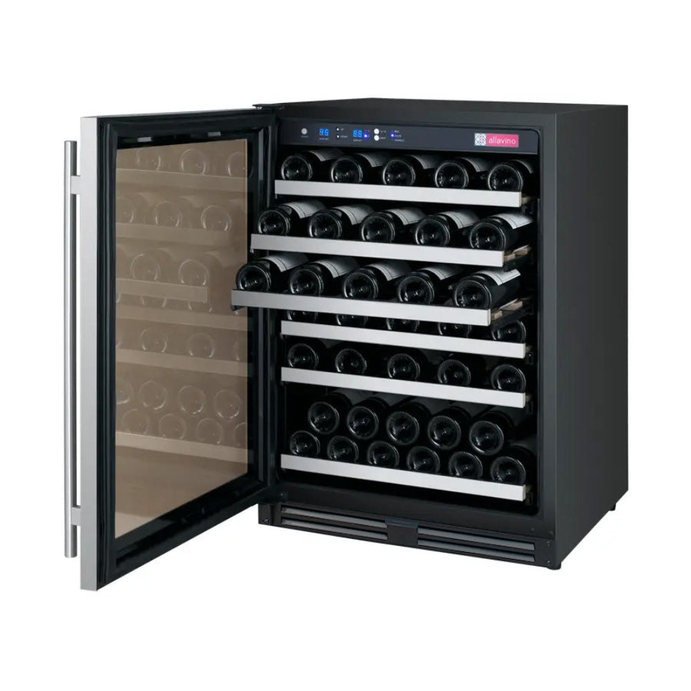 Side view of the 56-bottle capacity FlexCount wine fridge, perfect for home bars and kitchens.