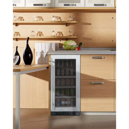 Sleek and modern 15-inch beverage center with adjustable cooling and a stainless steel exterior