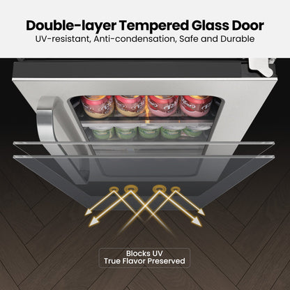 Illustration of the double-pane tempered-glass door on the Whynter BSR-080SB beverage refrigerator