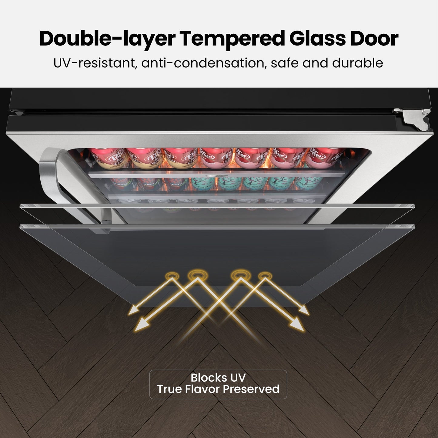 Top view of the Whynter BSR-140SB double-layer tempered glass door