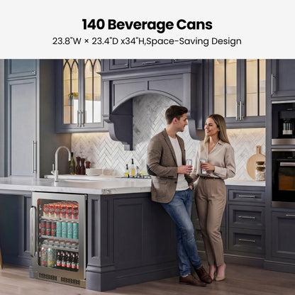 Whynter BSR-140SB beverage refrigerator installed beneath a kitchen counter
