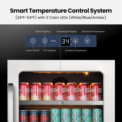 Whynter BSR-140SB digital temperature controls with lighting and Fahrenheit or Celsius settings